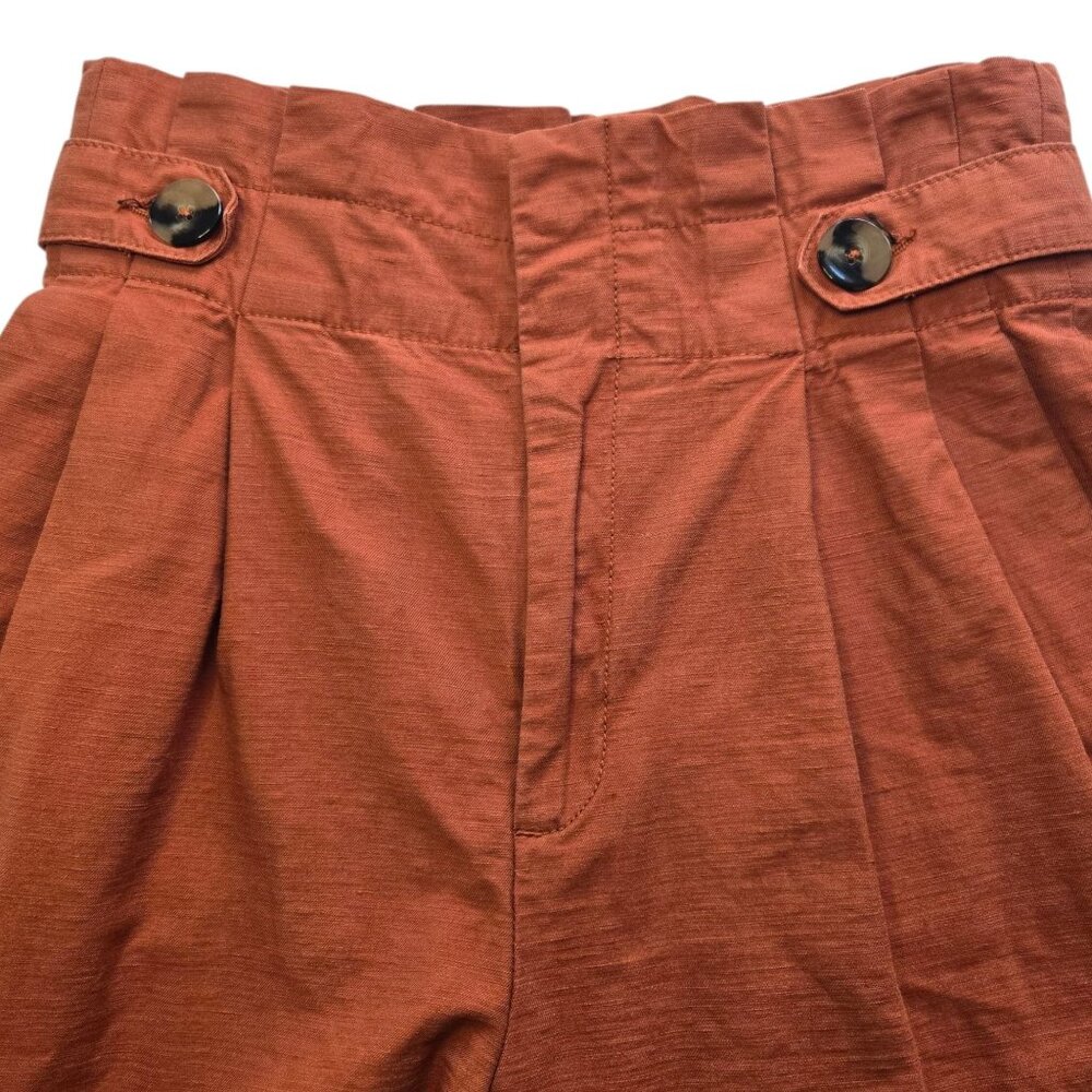 Zara Woman High-Waisted Pleated Rust Orange Tapered Pants Size S - Picture 4 of 8